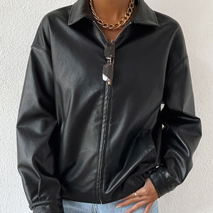 Chaqueta de Cuero PU OEM Negra con Cuello Alto para Mujer, Chaqueta de Cuero PU Cálida y Regular, Abrigo de Cuero para Mujer - Product Image 4