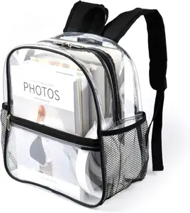 Custom Logo Clear Transparent Zipper School Bag PVC Zipper Backpack Bag Stadium Approved Waterproof Clear Bag