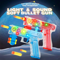 Hadiah Favorit Anak-Anak 2 in 1 Lampu Berkedip Suara EVA Soft Suction Dart Shooting Game Mainan Pistol Transparan