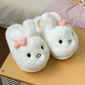 XIXITIAO Pantuflas de Conejo de Orejas Largas con Lazo para Mujer, Pantuflas de Casa de Felpa Cálidas para Invierno, Antideslizantes y Acogedoras para Interiores - Product Image 1