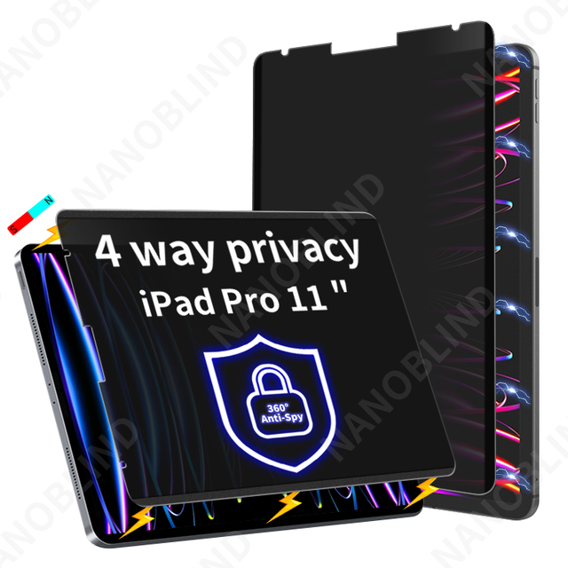 4 Way Magnetic Privacy Screen Protector Light Cut Removable Tablet Film 11 Inch 360 Degree Anti Spy Filter Blue for Ipad Pro