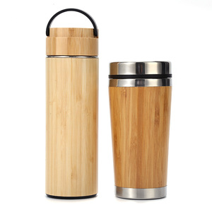 New Vacuum Insulated 500ml Double Wall 304 Stainless Steel Wooden Water <b>Bottle</b> <b>Flask</b> - Product Image 4