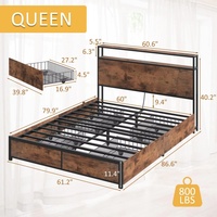 Cadre de lit en métal pliable et portable, convertible, pleine taille, avec espace de rangement, design moderne, plateforme réglable pour hôtel