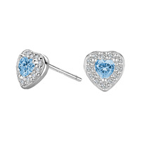 Pendientes Glowluxe con Forma de Corazón, Espinela Azul Claro, Diseño Halo, Plata de Ley 925 Pulida, Joyería Romántica Contemporánea