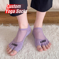 Chaussettes de yoga à cinq doigts en maille respirante à bout ouvert pour l'athlétisme et la barre, mélange de coton, commande en gros disponible, chaussettes de yoga personnalisées