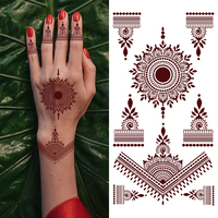 Faux autocollant de tatouage au henné imperméable de style Mandala Mehndi indien en blanc marron pour les fêtes de mariage
