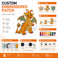 Fabricant de patchs brodés personnalisés de dragons de dessins animés, badges brodés d'animaux fantastiques mignons pour vestes, vêtements et sacs