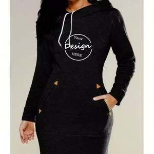 Suéter largo OEM de alta calidad de lana con logotipo personalizado en blanco ajustado gris de algodón jersey a granel sudaderas con capucha de peso pesado vestido de mujer - Product Image 6