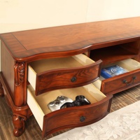 Meuble TV bas vintage en cerisier avec tiroirs, console en bois massif sculpté style farmhouse, meuble TV classique américain pour salon