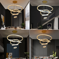Lustre d'escalier en cristal LED à 5 anneaux GreeLustr certifié SAA, style villa de luxe, en acier inoxydable doré