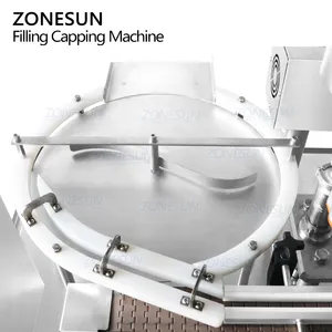 ZONESUN ZS-AFC30 เซอร์โวมอเตอร์สองหัวอัตโนมัติขนาดเล็กเครื่องสําอางยาทาเล็บ Monoblock โรตารี่บรรจุเครื่อง Capping