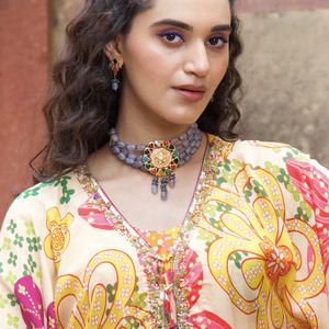 Designer Multicolor Kundan Meenakari Choker <b>Necklace</b> with Earrings Ethnic Indian Bridal Wedding Party Wear <b>Statement</b> <b>Necklace</b> - Product Image 2