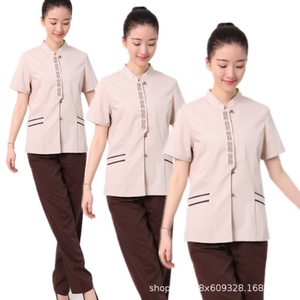 Uniformes <span class=keywords><strong>de</strong></span> nettoyage à manches courtes avec impression en relief pour le personnel d'entretien ménager - Uniformes <span class=keywords><strong>de</strong></span> travail d'été pour les hôtels et les ventes immobilières - Product Image 5