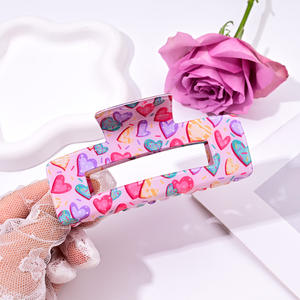 Style coréen en plastique Saint Valentin grande pince à cheveux rectangulaire géométrique coeur Cupidon Rose nouveau requin enfants accessoire - Product Image 2