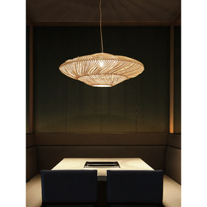 Lampe suspendue ovale en rotin de style japonais, LED E27, protection des yeux, pour chambre à coucher, bureau, salon de thé, maison d'hôtes - Product Image 5