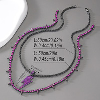 Hip Hop foudre pendentif violet foncé glacé Tennis chaîne collier noir panthère roche Rivet loup dent collier hommes bijoux