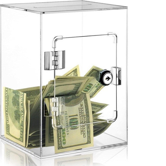 Custom Clear High Quality Eco-friendly Piggy Bank with Lock for Adults Kids Large Acrylic Reusable Cash Vault Money Saving Box