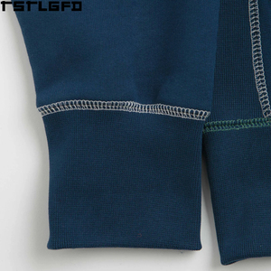 Cut And Sew Snap Button Collar Hoodie <b>Men</b> <b>Navy</b> Workwear Contrast Stitch Exposed Seam Multi Color Streetwear Y2K Wholesale Bulk - Product Image 4