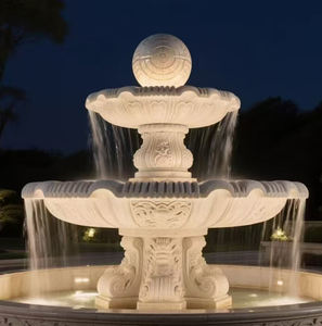 यूरोपीय शैली प्राकृतिक सफेद संगमरमर का फव्वारा मूर्तिकला, तीन परत पानी को अवशोषित करने वाली पशु फव्वारे मूर्तिकला, उद्यान सजावट - Product Image 2