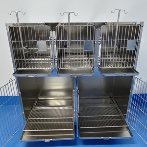 Cage à chien commerciale simple en acier inoxydable massif à cinq positions - Porte coulissante autobloquante avec cloison et roulettes silencieuses - Product Image 5