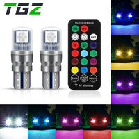 TGZ T10 2SMD Télécommande LED W5W Rock Lights Kit 194 Car Dome Light Switch 168 RGB Strobe Flash Steady-on Color Fading Bulb