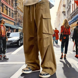 Cargo hommes à la mode marque à la mode Ins polaire blanchiment pierre lavage droite décontracté hiver Niche américain taille moyenne pantalon plat - Product Image 2