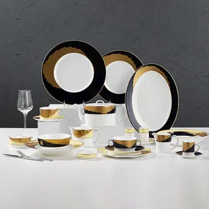 PITO皇家豪华贴花骨瓷餐具套装豪华陶瓷黄金皇家Horeca餐厅餐具套装