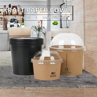 Conteneur alimentaire à emporter, bol à salade jetable en papier kraft à paroi simple, recyclable, avec couvercle, diamètre et logo personnalisables