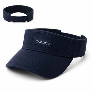 Visera de Sol de Algodón Azul Marino Premium con Logotipo de Etiqueta Tejida Personalizada y Cierre Ajustable de Gancho y Bucle para Golf, Tenis, UPF 50+ - Product Image 1