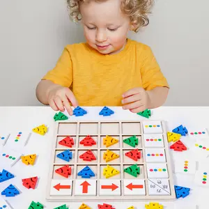 Mainan edukasi kerajinan HOYE baru desain kreatif bentuk kayu teka-teki warna permainan edukasi arah panah untuk anak-anak