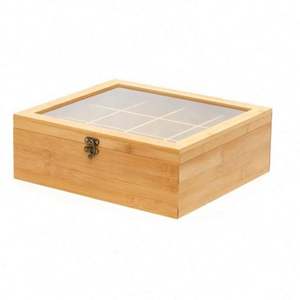 Boîte à thé en bambou, organisateur, support de rangement pour sachets de café avec fenêtre en acrylique - Product Image 2