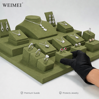 WEIMEI Présentoirs en velours vert olive pour colliers, bracelets, boucles d'oreilles et bagues, pour boutiques, magasins de cadeaux et vitrines de bijouterie