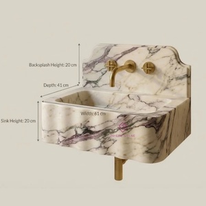 Évier de luxe en marbre Calacatta Viola fait <span class=keywords><strong>main</strong></span> avec crédence, mural, vasque en pierre naturelle sur mesure <span class=keywords><strong>pour</strong></span> salles de bain - Product Image 6
