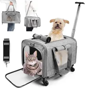 JW PET Rolling Travel Airline Approved Dog Carrier Pet Carrier With Wheels Rolling Pet Carrier Outdoor Mesh Ventilation
