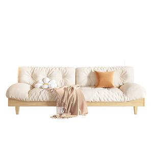 Sofá Hengke Furniture Cloud color crema, tapizado en terciopelo, con estructura de madera maciza, para sala de estar, uso familiar. - Product Image 4