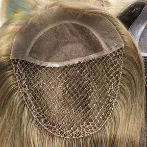 Toupet de <span class=keywords><strong>cheveux</strong></span> européens vierges noués à la main pour femmes, postiche de <span class=keywords><strong>cheveux</strong></span> humains à grande base, topper de <span class=keywords><strong>cheveux</strong></span> bruns <span class=keywords><strong>avec</strong></span> dentelle mono, 100 - Product Image 5