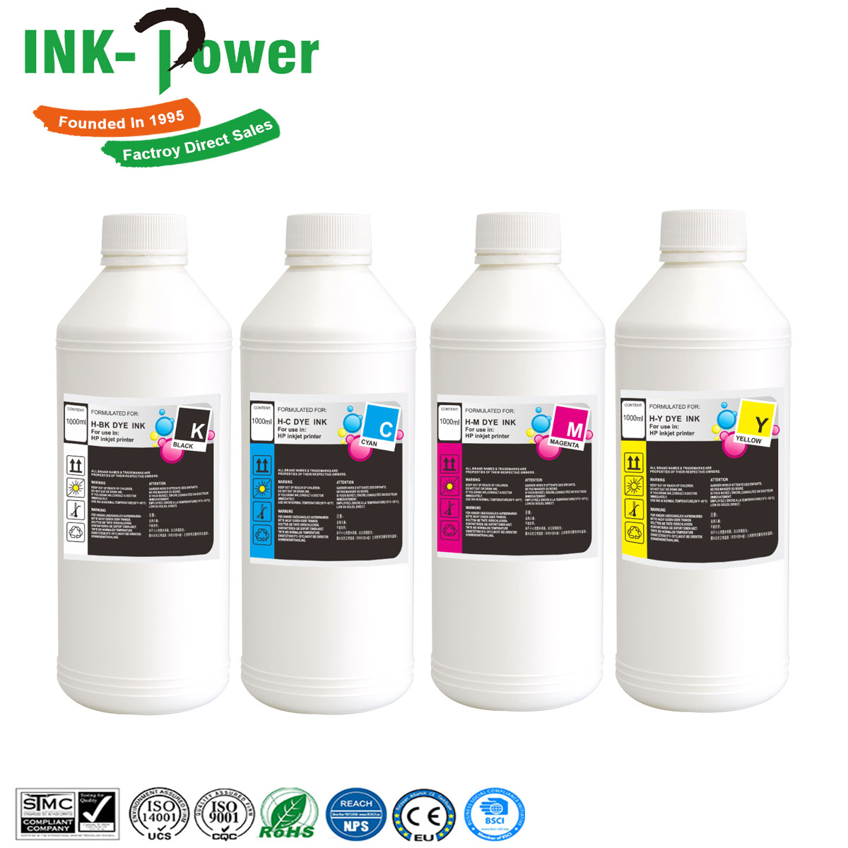 INK-POWER 250ml 500ml 1000ml Premium Compatible Universal Univers Dye Tinta Color Kit de botella de tinta de recarga para impresora HP