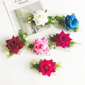 Beach Style Party Vacation Floral Hair Accessory Artificial Rose Flower Wedding Bridal Hair Combs