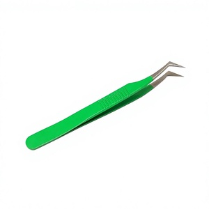 Pincettes professionnelles pour extensions de cils, 12cm, 1 pièce, pince à épiler, qualité professionnelle, avec revêtement de poudre verte, en acier allemand - Product Image 1
