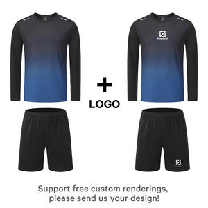 Мужской спортивный костюм OEM: комплект из 2 предметов (футболка с длинным рукавом и шорты) для фитнеса, тренировок, бега, быстросохнущий, на заказ - Product Image 5