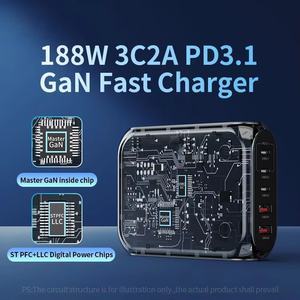 Pengisi daya Desktop Multi-port 188W 140W, pengisi daya Tipe C portabel cepat 5 Port GaN PD <span class=keywords><strong>3</strong></span>.1 3C2A dengan colokan EU US UK AU - Product Image 5