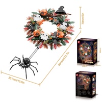 11055 Guirlande d'araignées 800+ pièces Blocs de construction en plastique sur le thème des animaux pour Halloween, Décoration de couronne florale sombre, Jouet cadeau pour adolescents et adultes