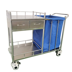 Chariot à linge en acier inoxydable avec doublure en toile, 4 roues, semi-fermé, pour chariots de nettoyage - Product Image 5