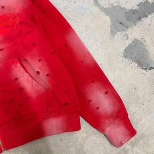 เสื้อฮู้ดดี้ซิปเต็มตัวทรงโอเวอร์ไซส์สไตล์วินเทจพิมพ์ลายสกรีนผ้าไหมแบบยูนิเซ็กซ์  พร้อมดีไซน์ฟอกสีซีดแบบทำเก่าสำหรับผู้ชาย - Product Image 4