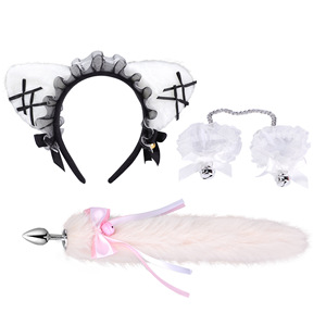 Ensemble de bondage pour chatte sexy SM avec queue de renard, plug anal, bandeaux d'oreilles de chat, collier en dentelle avec cloche, pince pour les tétons, jeu de rôle - Product Image 6