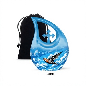 Vente chaude bleu larme colibri oiseau crémation adulte urne pour cendres humaines décoratif croix urne avec sac de velours gratuit - Product Image 1