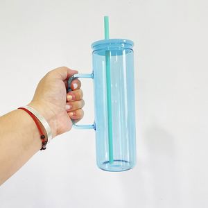 Mug en verre transparent coloré de 20 oz, droit et haut, pour sublimation, avec couvercle en plastique PP et paille, pour films UV DTF - Product Image 5