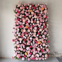 MSFAME Mur de fleurs artificielles pour décoration de mariage, grand panneau 5D, toile de fond, mur de fleurs de pivoine rose