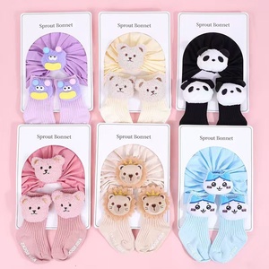 유럽 및 미국 가을용 면 니트 만화 모자 양말 세트 아기 소녀 및 소년용 진화 - Product Image 2