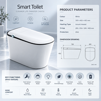 WC intelligent noir avec bidet intégré, double bouton, mode enfant, capteur de pied, chasse d'eau automatique, siège chauffant, séchoir à air chaud, télécommande